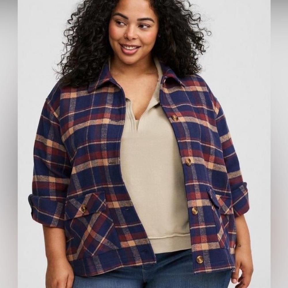 Torrid Navy and Beige Plaid Shacket